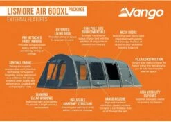 Vango Lismore Air 600XL Opblaasbare Tunneltent - 5 Persoons - Groen -Kampeer Verkoop 1900 1783 lismore air 600xl package 3